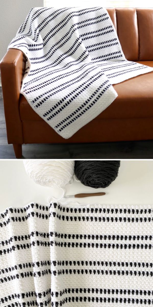 crochet blanket on sofa
