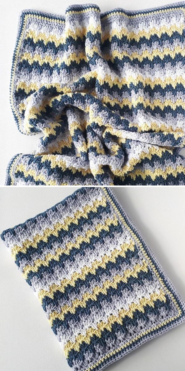 stripey crochet blanket in contrasting colors