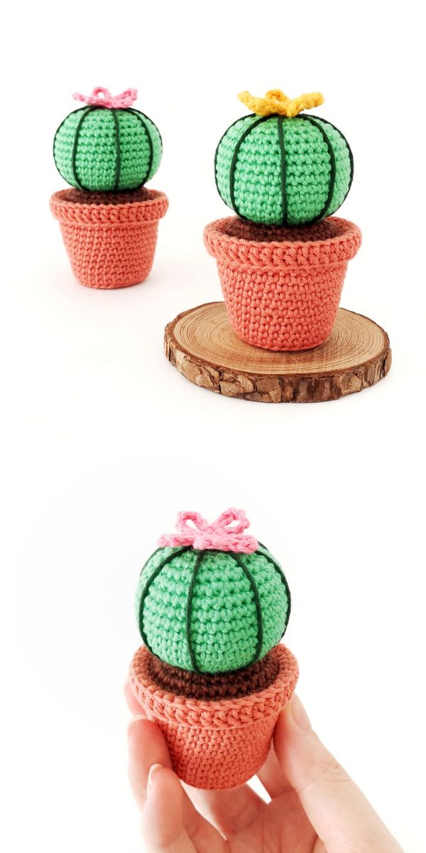 crochet cactus in hand