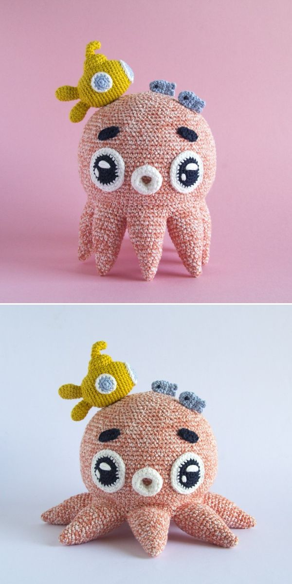 pink amigurumi octopus toy in cute style