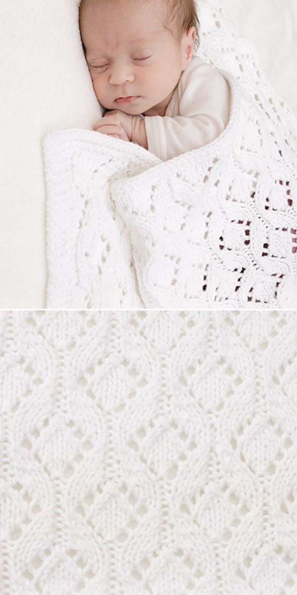 a baby sleeping under the white lacy knitted blanket