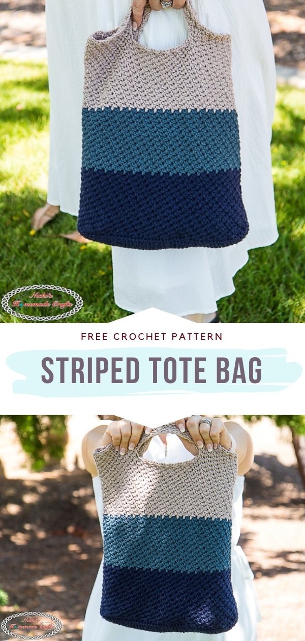 Crochet Striped Tote Bag