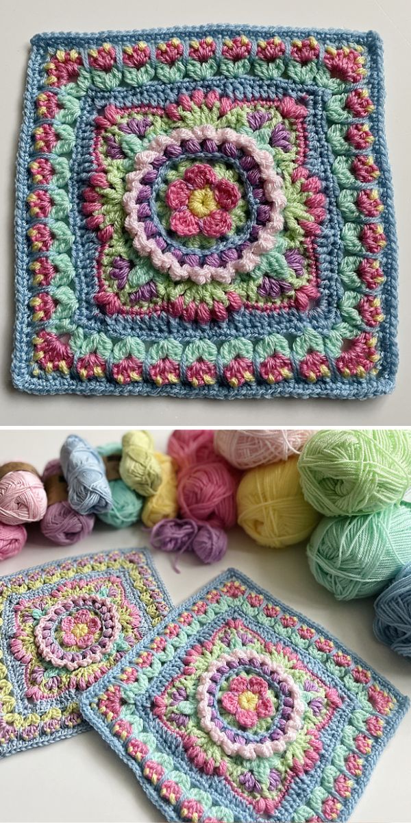 Free floral crochet square pattern.