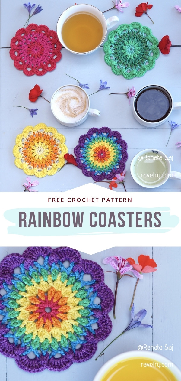 Crochet Rainbow Coasters