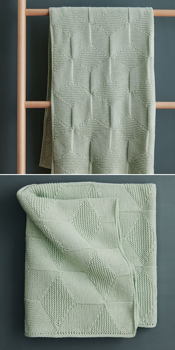 sage green knitted blanket with delicate textural pattern
