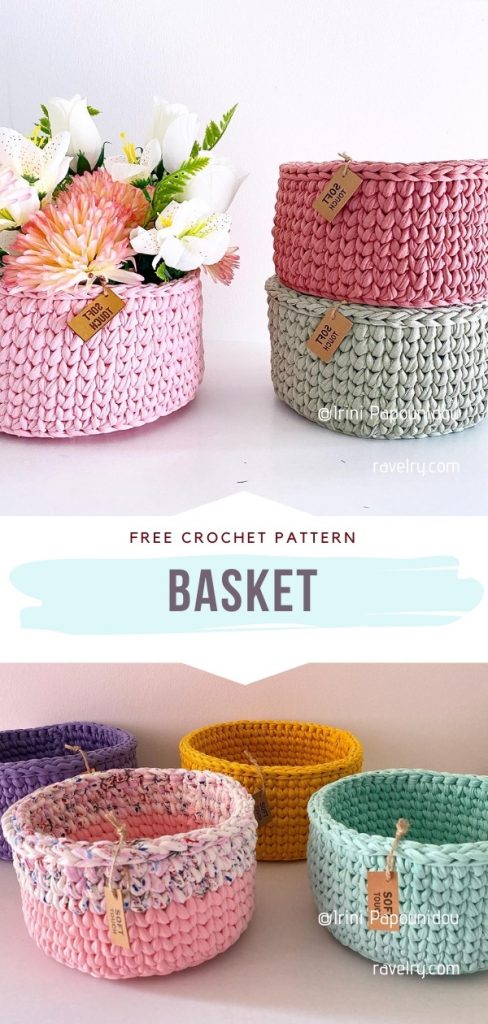 Colorful and Easy Crochet Storage Baskets - Free Patterns