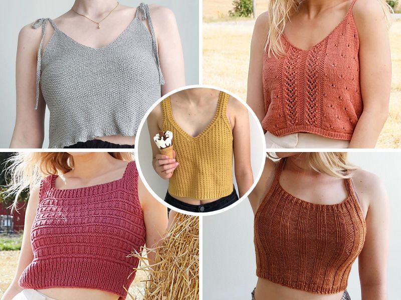 Women Knit Crop Top Sleeveless Colorful Crochet Sweater Tank Tops