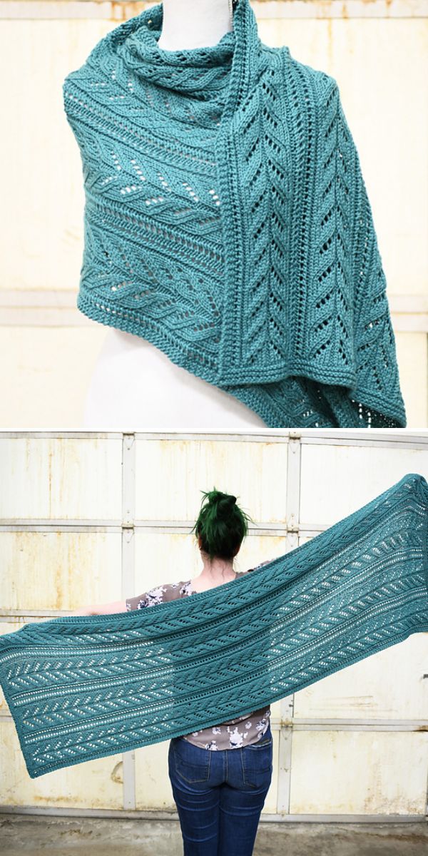 sea-green cabled recrangle knitted scarf