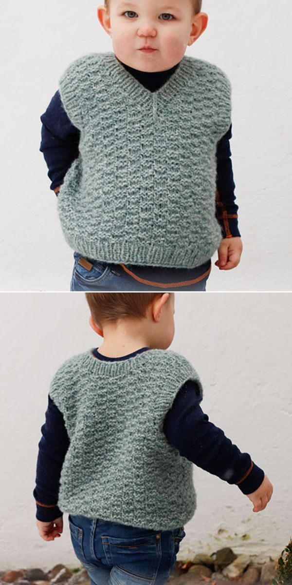 kid in a grey knitted kids vest