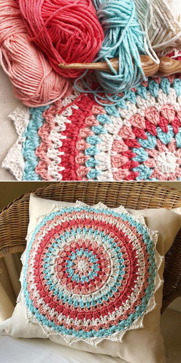 colorful crochet mandala cushion