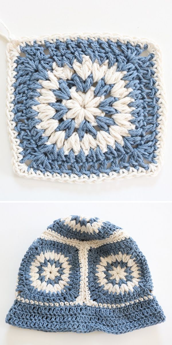 white and blue crochet sunhat