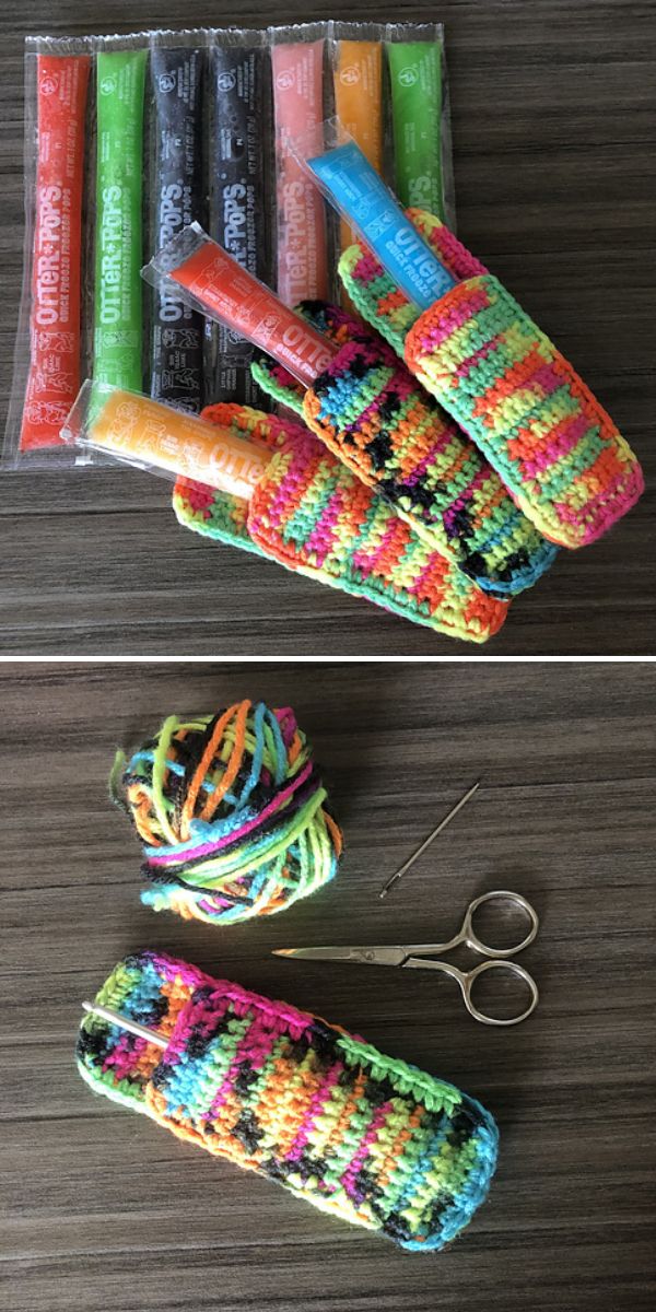 colorful ice pop holders made with yarn