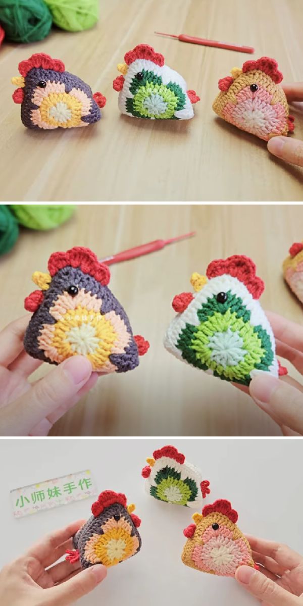 Crocheted rooster amigurumi pattern perfect for baby blankets.