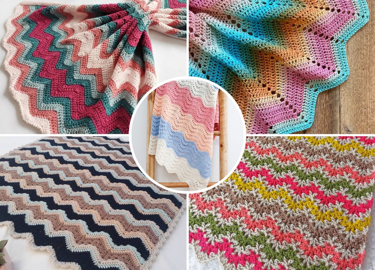 crochet baby blankets featuring colorful ripple designs