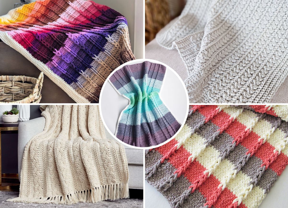 a collection of crochet braided blankets