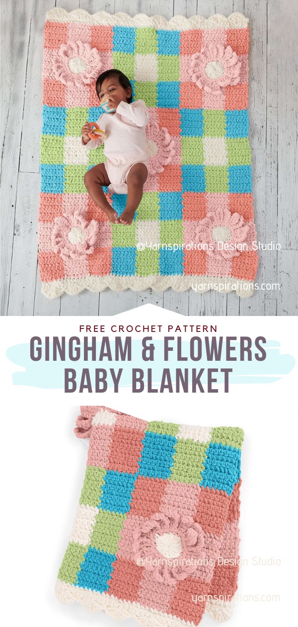 Gingham & Flowers Crochet Blanket