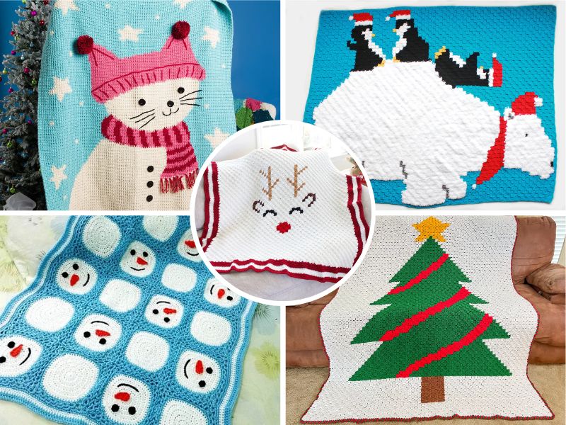 crochet blankets with winter motifs
