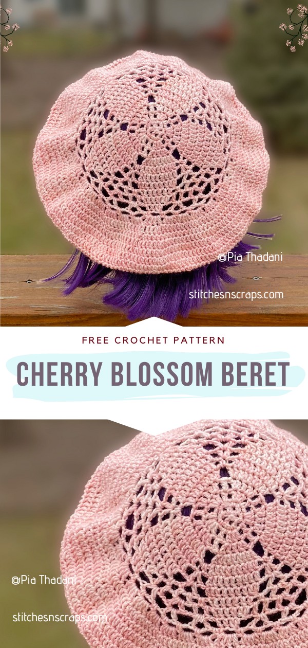 Crochet Cherry Blossom Beret