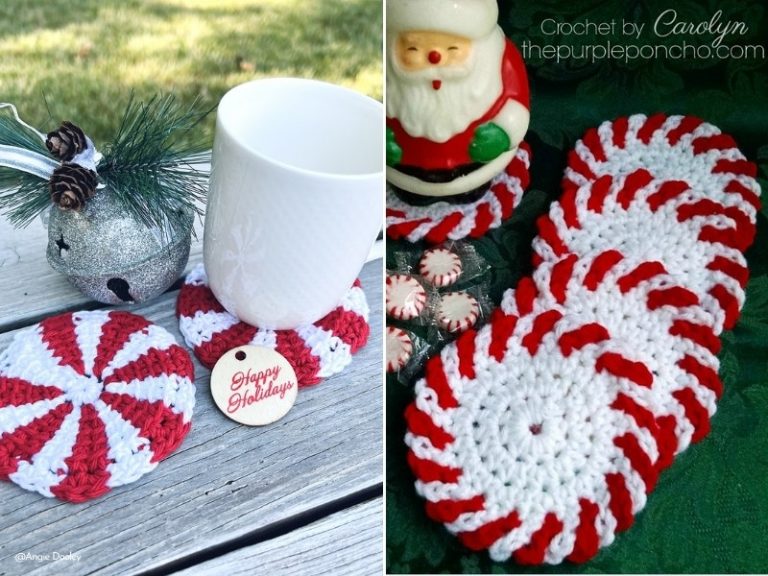 Peppermint crochet coasters.