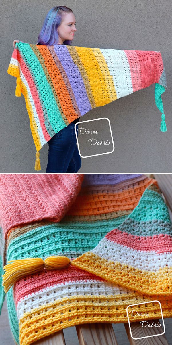 striped colorful crochet shawl