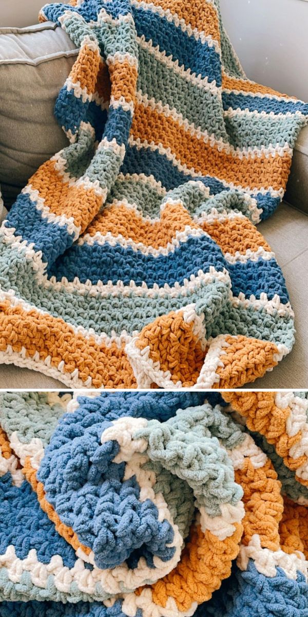 Crochet Pattern Yarn and Colors Amazing Staggered Stripes Blanket