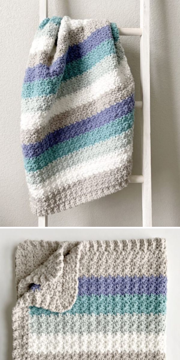 Crochet Blue and Gray Horizontal Striped blanket
