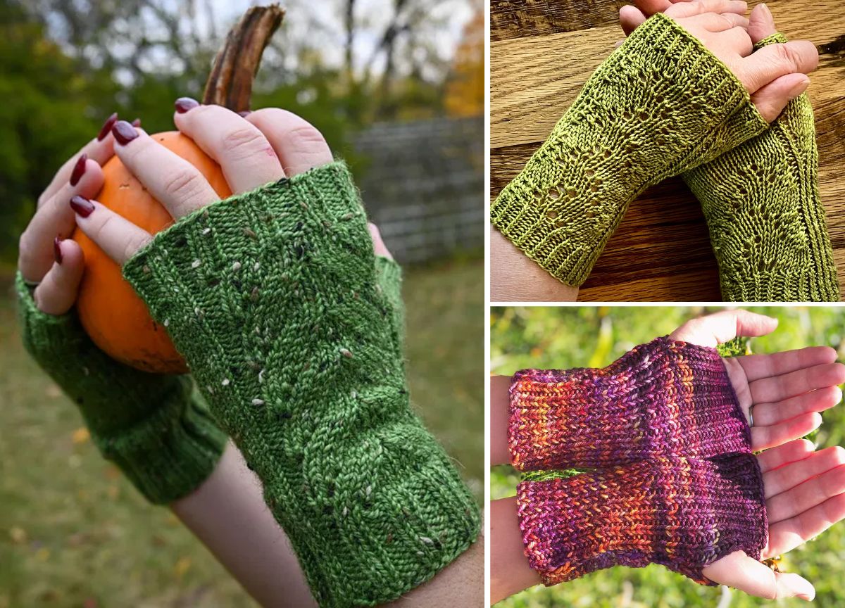 three pairs of knitted fingerless gloves