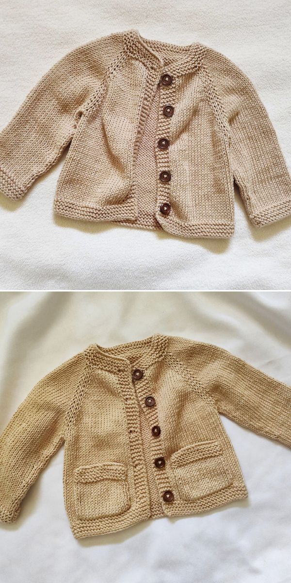 knitted baby cardigan in neutral colors
