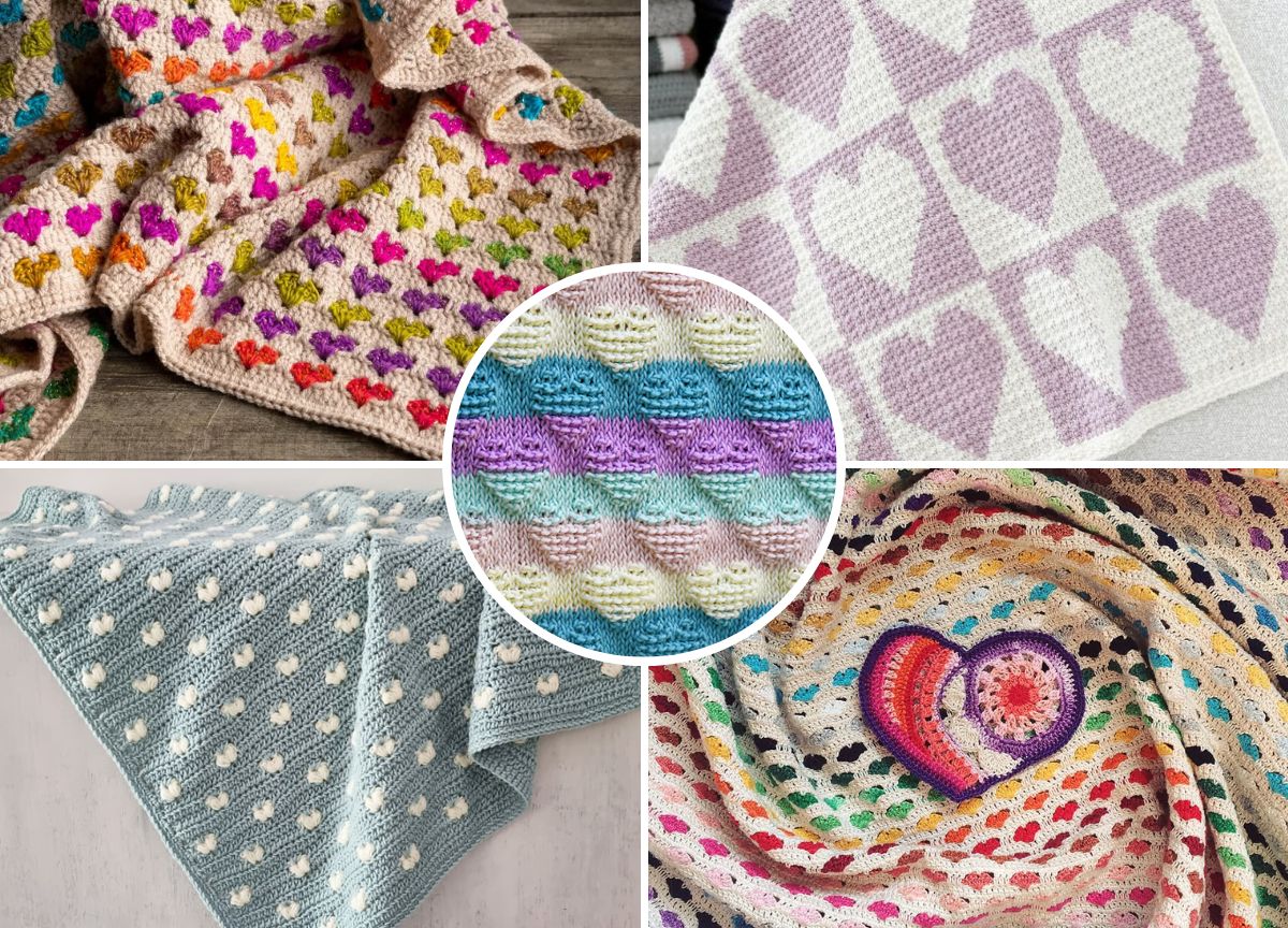 crochet baby blankets with heart motifs