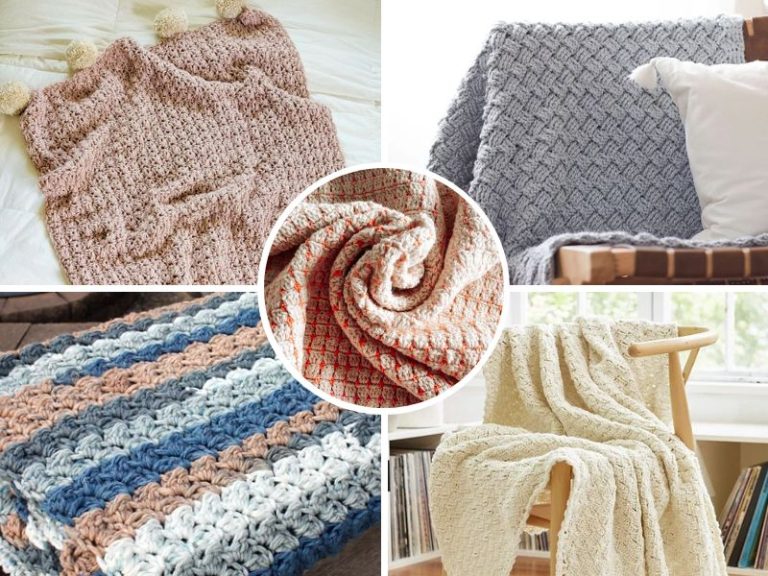 A collage of simple crocheted throws.