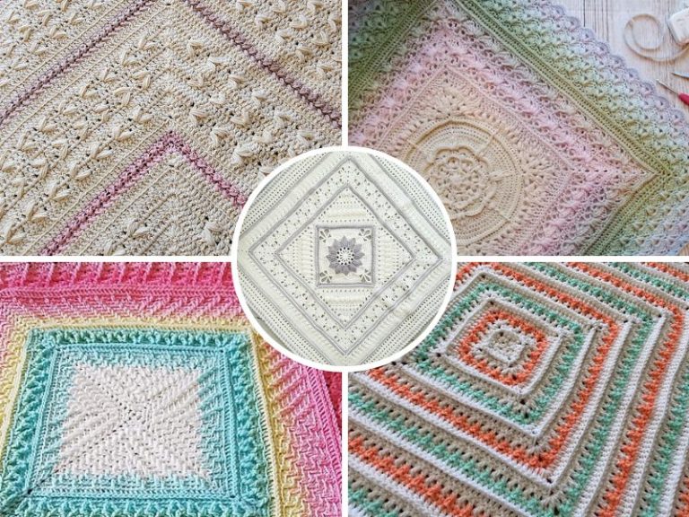 Four different crocheted afghans.