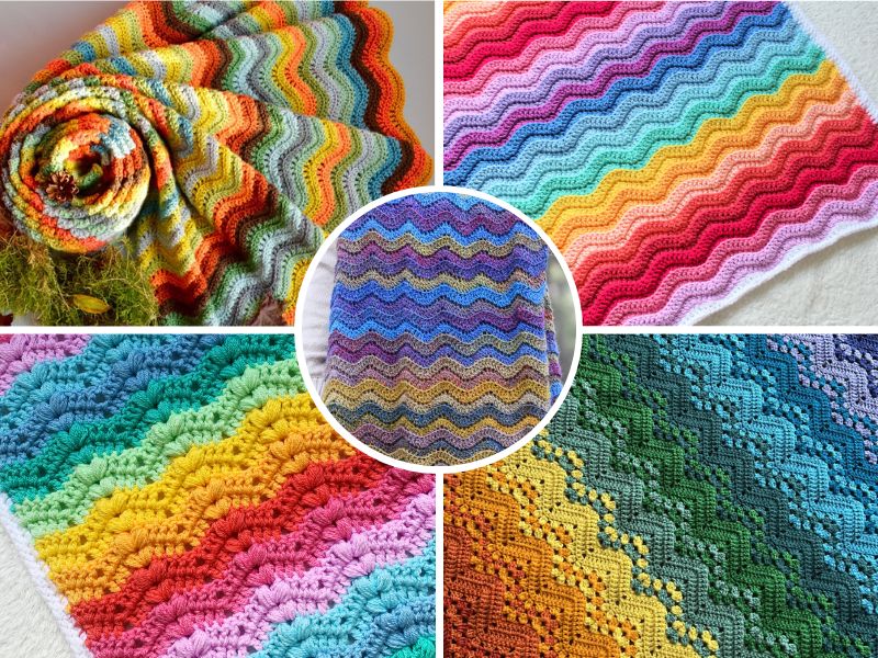 Colorful Ripple Stitch Blanket Free Crochet Patterns