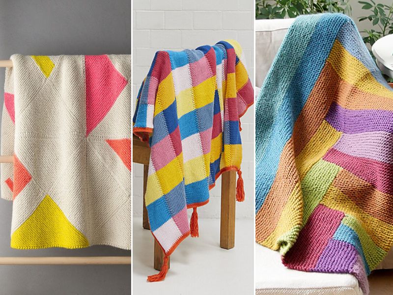 colorful knitted blankets
