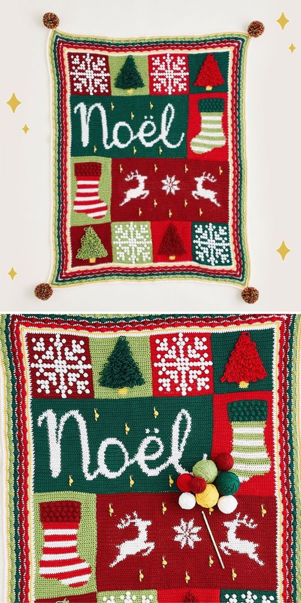 The best 2023 CALs bring you a cozy Christmas knitted blanket adorned with the word noel.