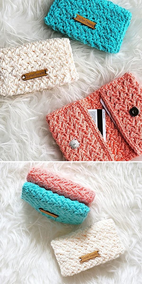 Three crocheted phone cases perfect for Mother's Day on a white background.