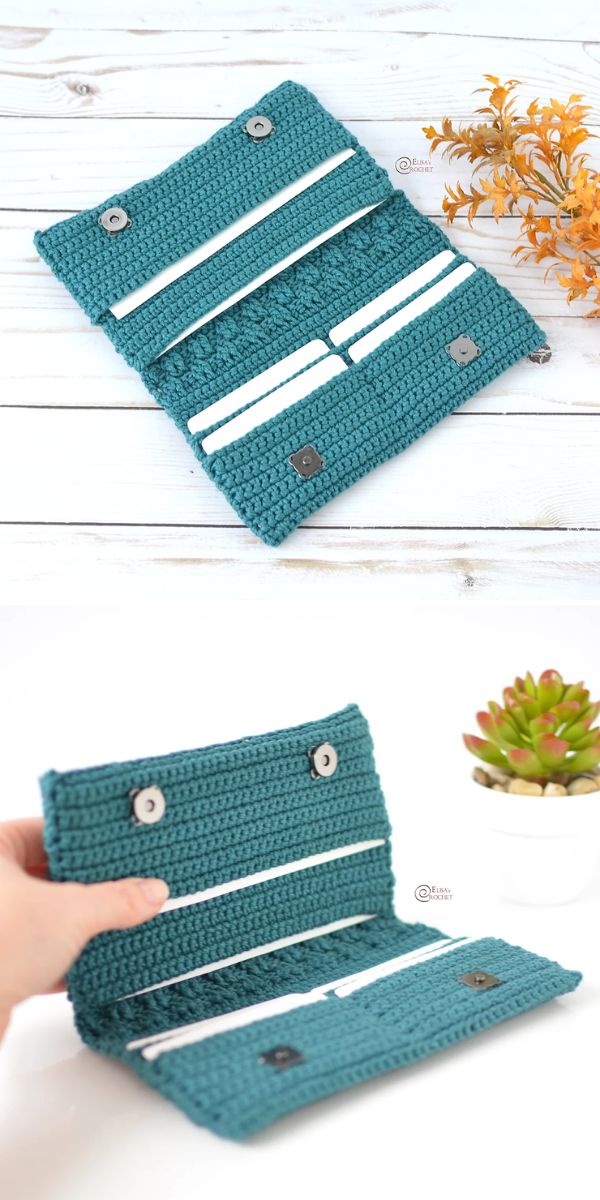 Two pictures of a crocheted wallet for Mother's Day.