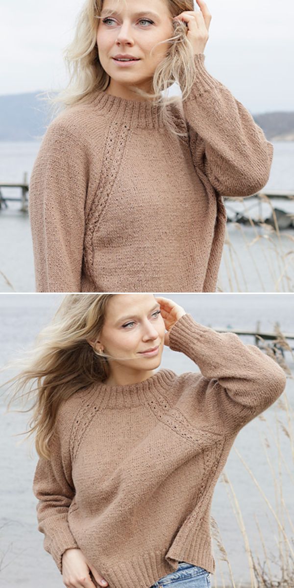 a woman in light brown knitted sweater