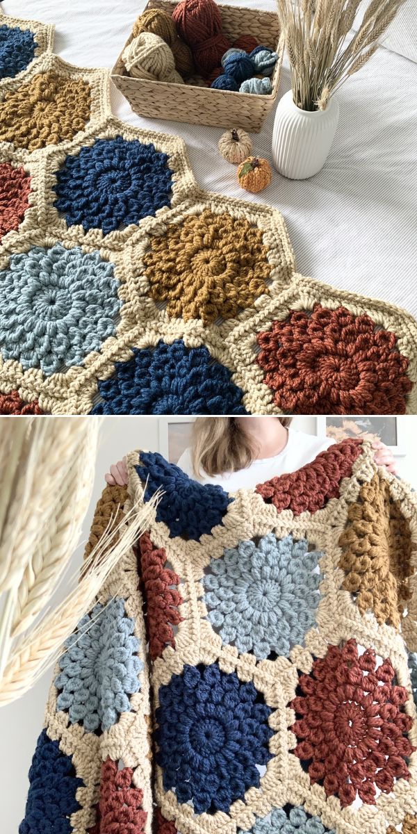 colorful crochet hexagon blanket