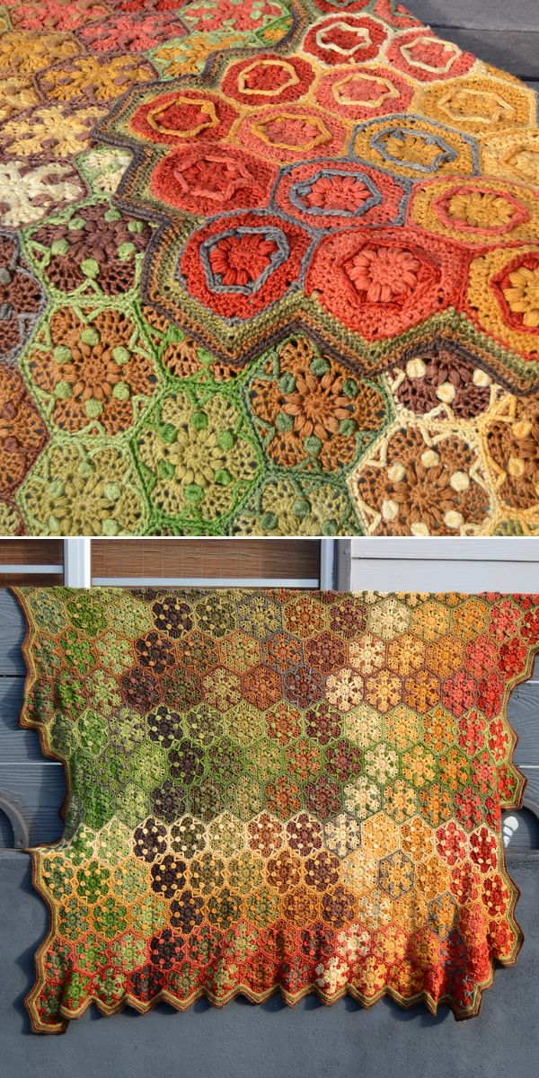 autumn colors crochet hexagon blanket