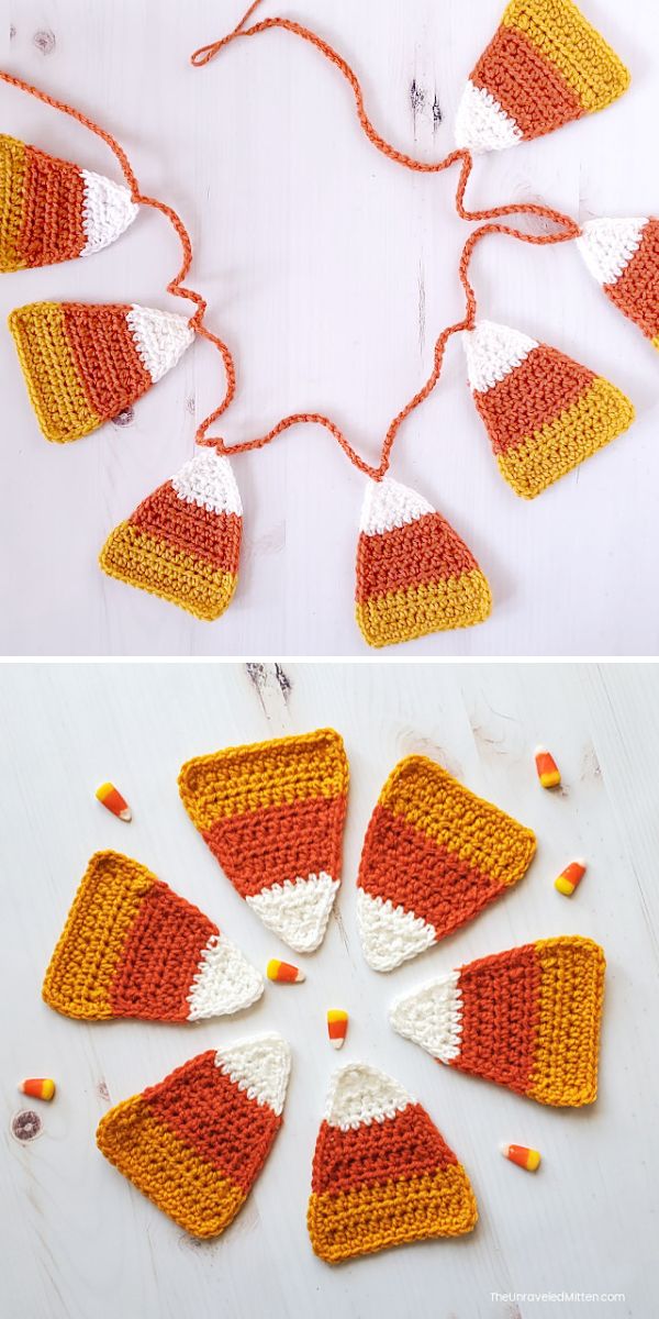 Crochet candy corn garland.