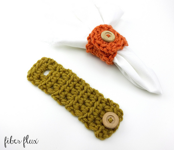 A crocheted napkin ring and a crocheted napkin.