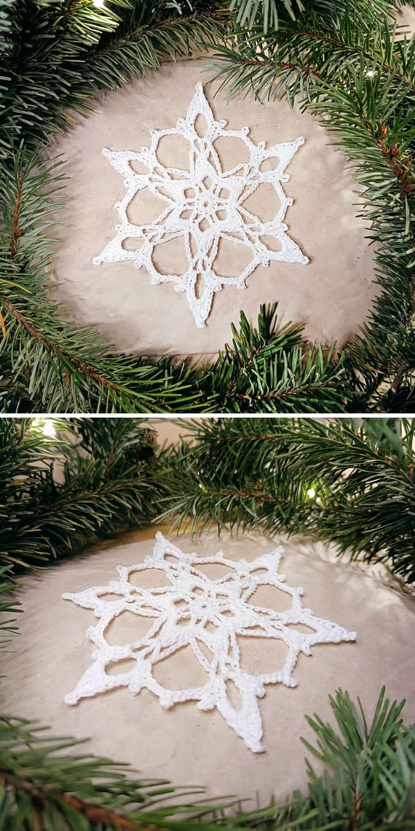 Two pictures of a snowflake on top of a christmas tree.