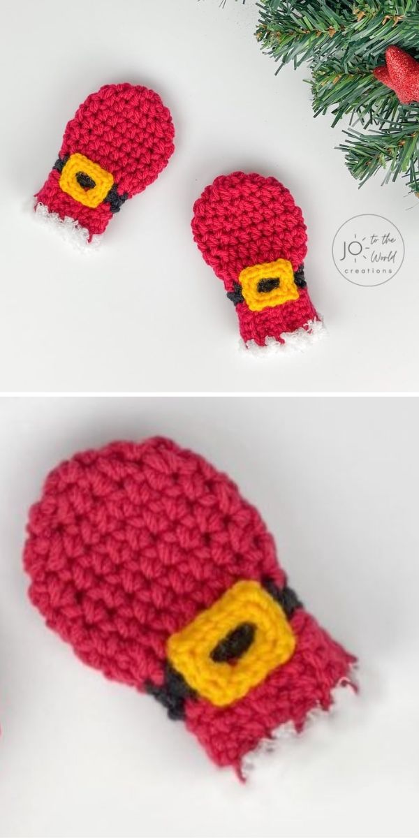 Crocheted santa claus mittens.