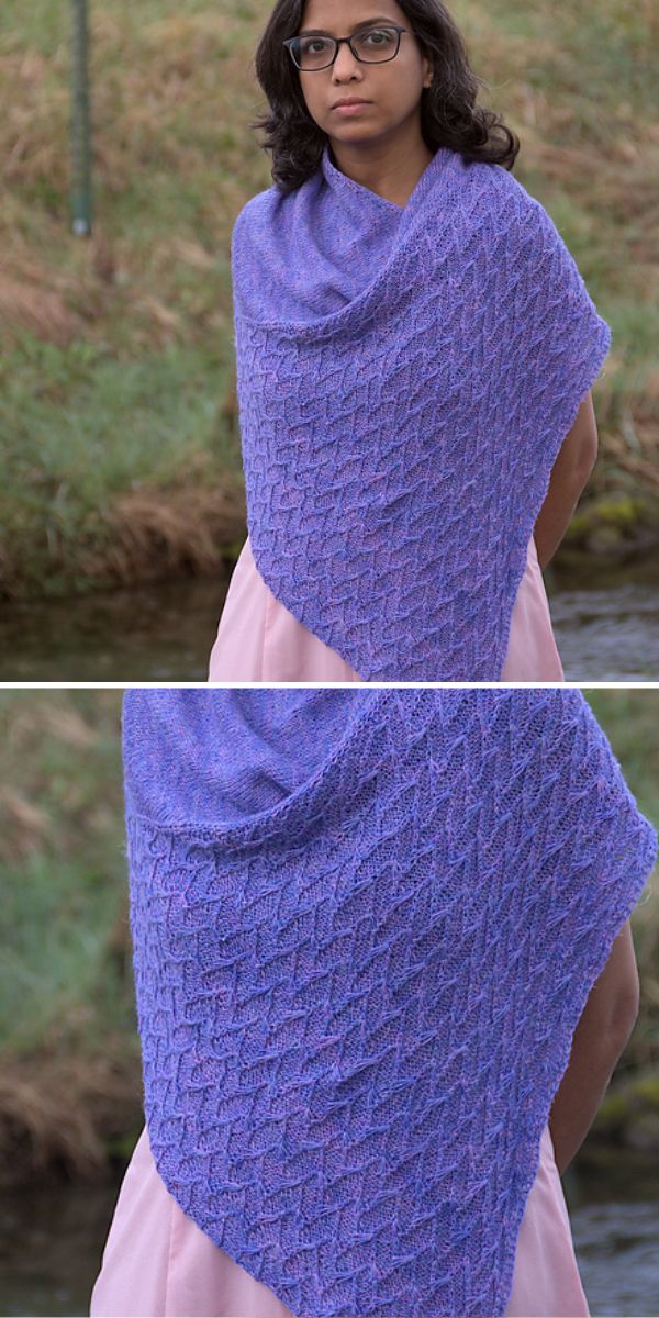 a blue knit shawl