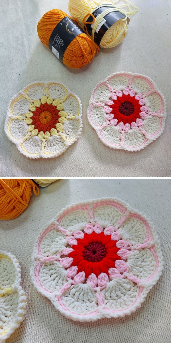 crochet flower coasters