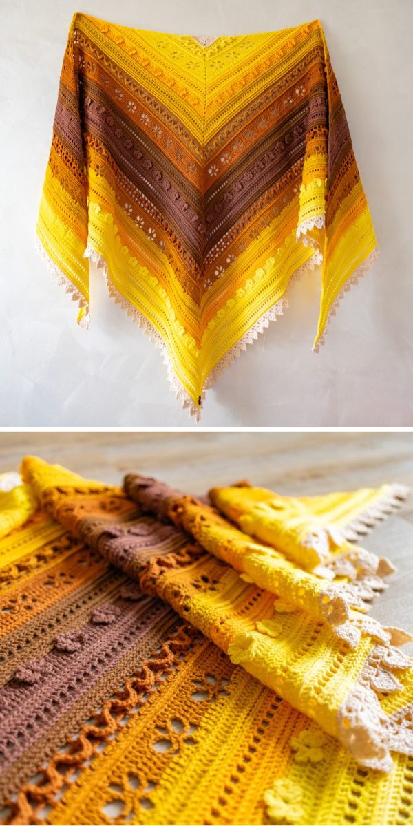 a yellow crochet shawl