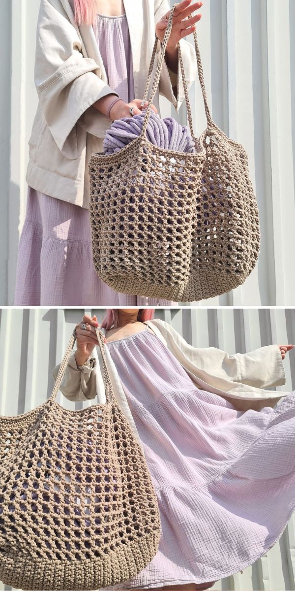 a big openwork crochet tote bag