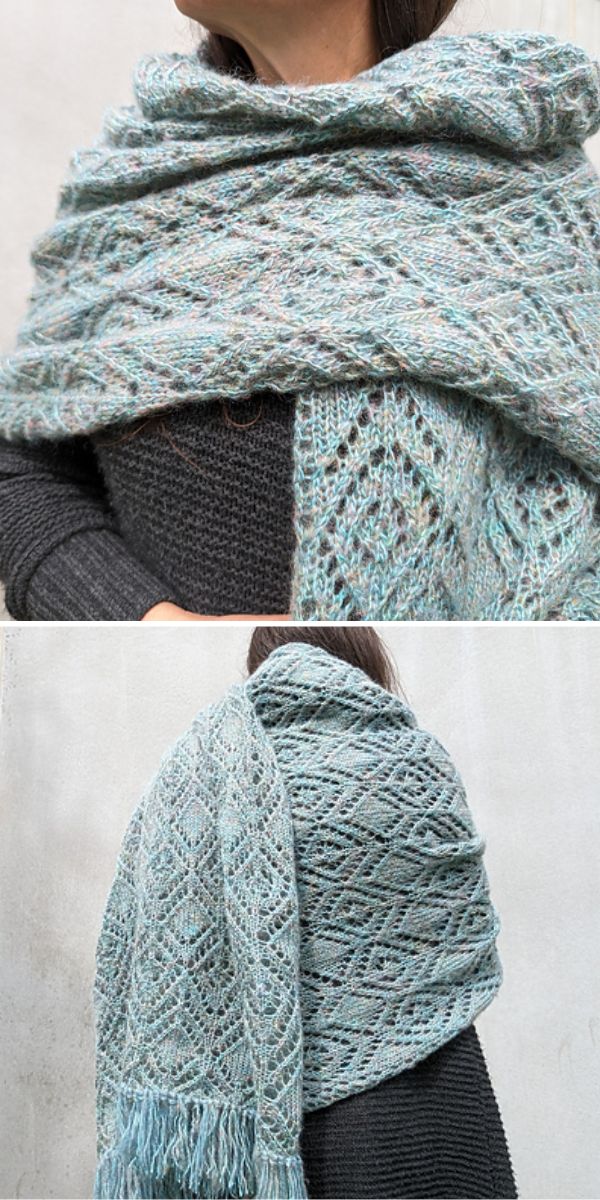 a green knitted shawl