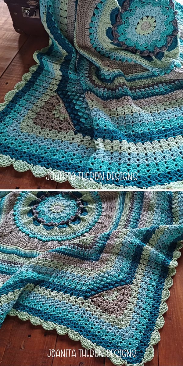 a blue lace crochet blanket