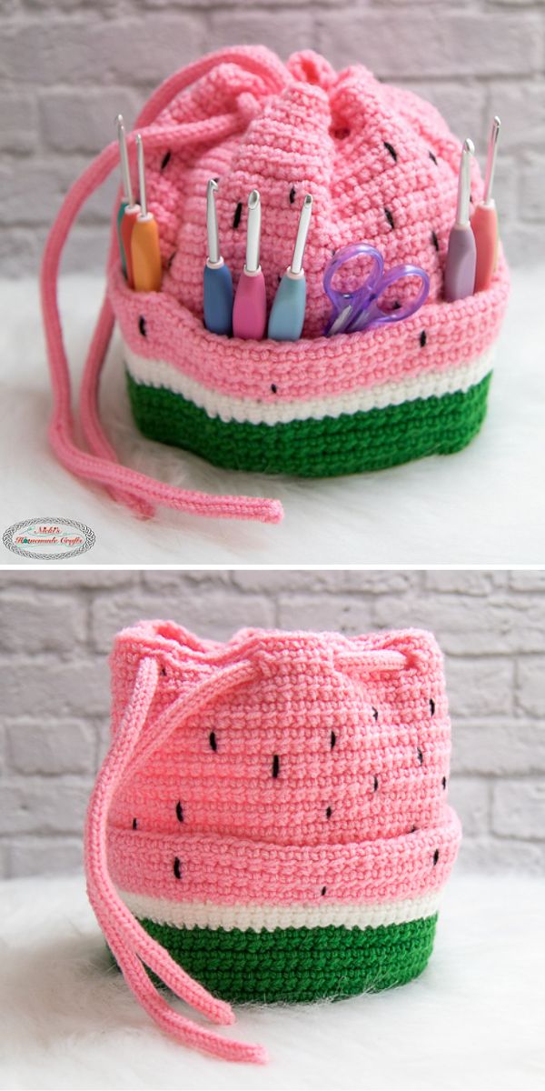 a crochet bag with a watermelon design
